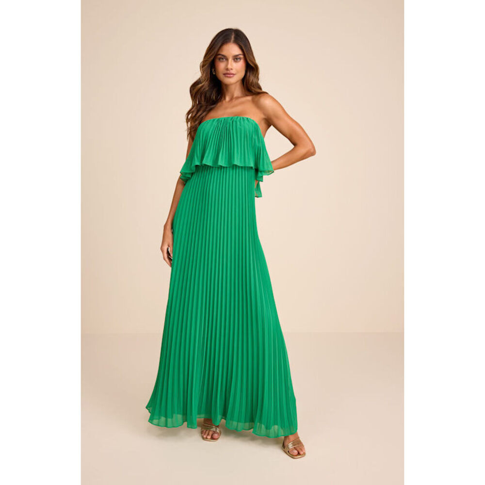 Lulus Arietta Green Pleated Strapless Maxi Dress - Size S